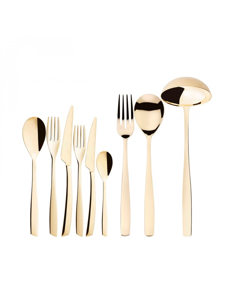 RIVIERA Champagne, Posate Set 75 Pz, Scatola Legno Wengè, Casa Bugatti